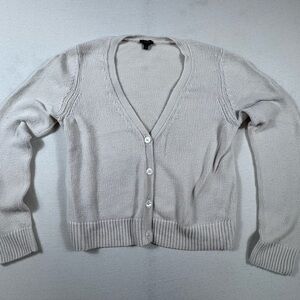 Talbots Cream Ivory Cropped Lightweight Cardigan Sweater V-Neck Button Front L